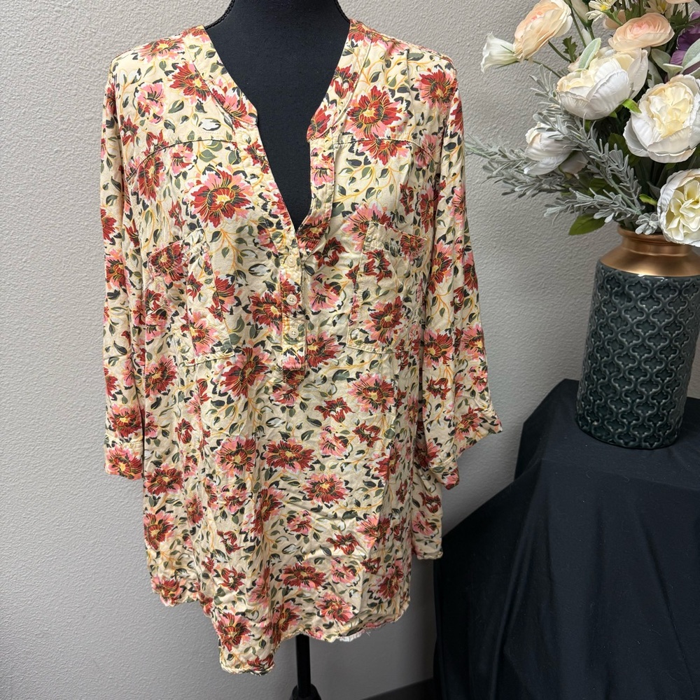 Torrid Floral Boho Tunic Blouse 5 Cream Pink Fall Print Lightweight Top
